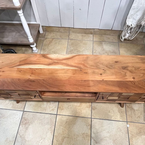 Wooden TV stand like new with vintage boho design