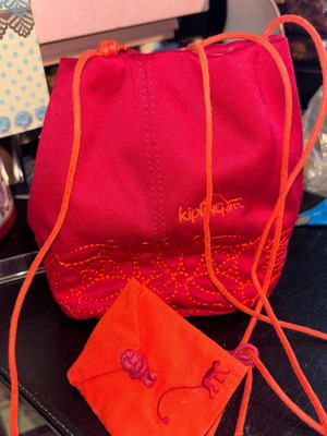 Kipling embroidered crossbody pouch bag like new with small wallet red and orange