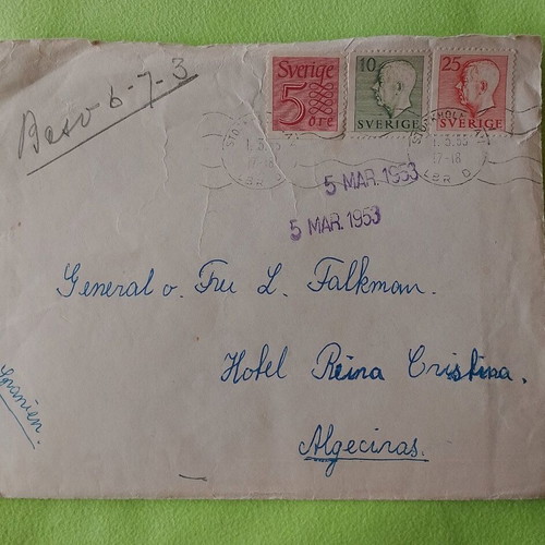 Sweden Postal Envelope with 1953 Stamps used