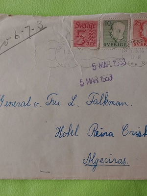 Sweden Postal Envelope with 1953 Stamps used