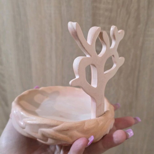 Porcelain jewelry holder with tree new, pink