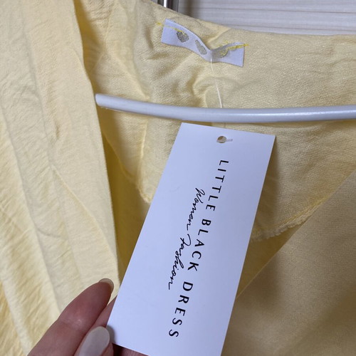 Yellow dress one size with leg slit and waist shirring new