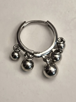 Huggie Hoop Earring stainless steel like new with dangling balls, 1.5cm diameter