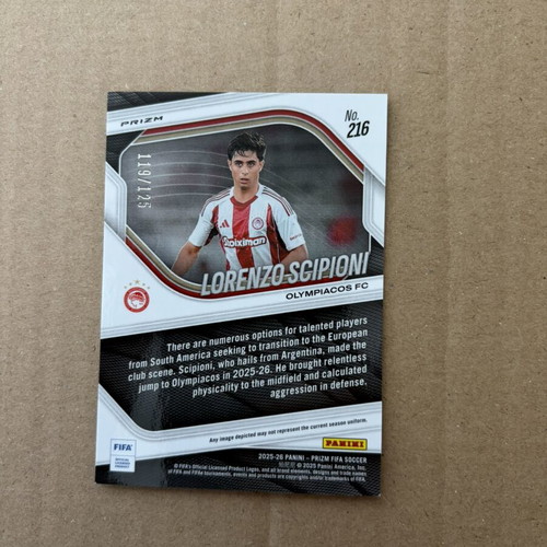 2025-26 Panini FIFA Prizm Rookie Lorenzo Scipioni card, like new