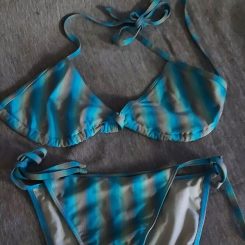 Bikini triangle used, turquoise and beige, size L