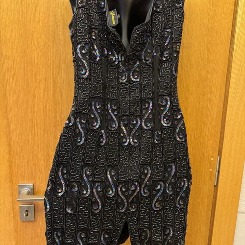 Embroidered dress with sequins and beads like new, black and silver, size S