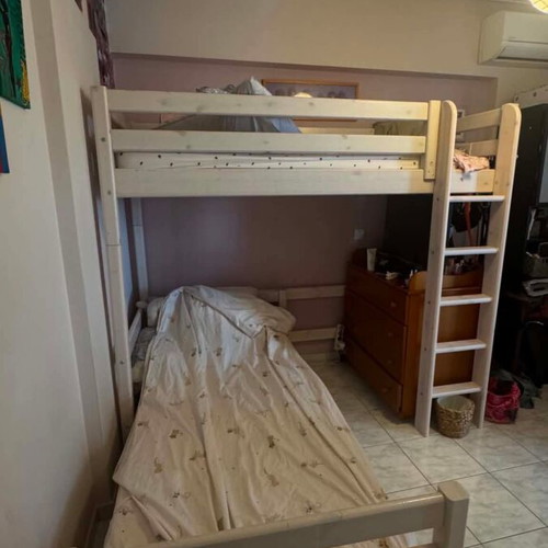 Wooden Bunk Bed used, two levels, natural wood