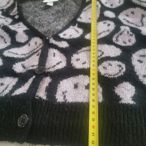 H&M Smiley Cropped Cardigan Size S Used, Black and Purple
