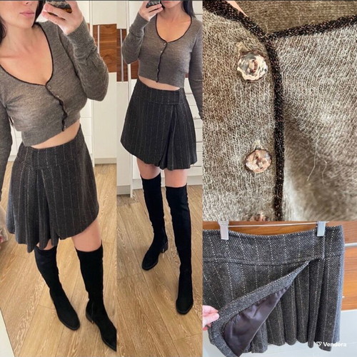Exaltation pleated skirt and Motivi cropped cardigan set like new, gray