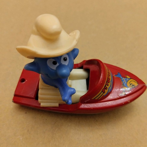 Smurf Fisherman Miniature vintage 1982 used, GUISVAL