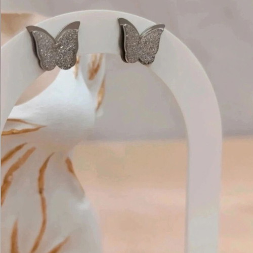 Steel butterfly earrings with glitter new, silver