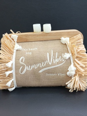 Straw shoulder bag, beige, 27x18 cm