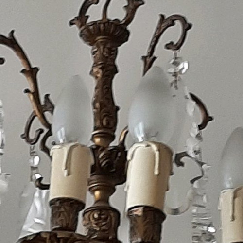 Bronze chandelier used with multiple crystals, vintage 70's from USA