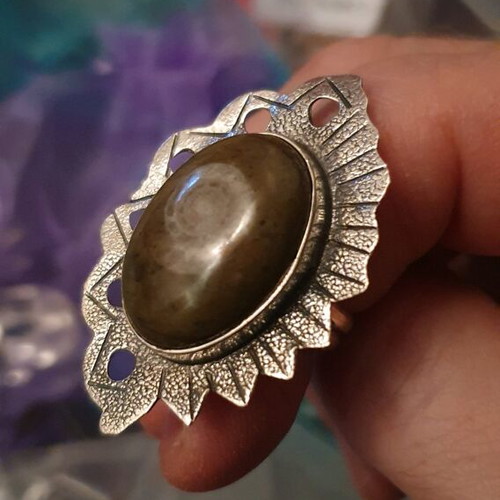 Retro ring with ammonite fossil new