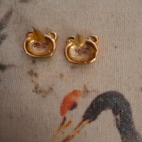 Vintage frog earrings like new, green and orange