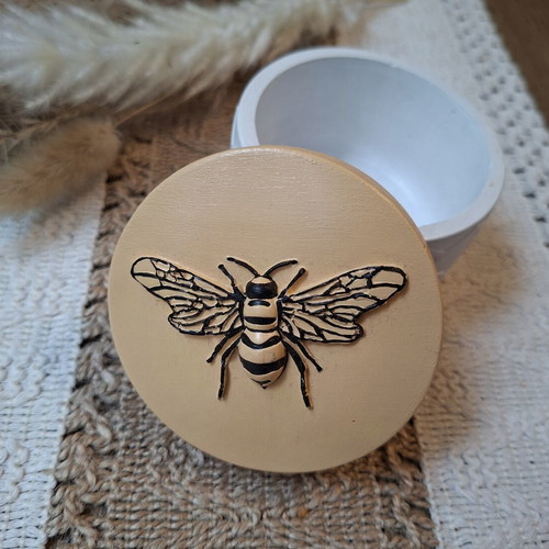 Plaster jar with lid handmade, acrylic painted