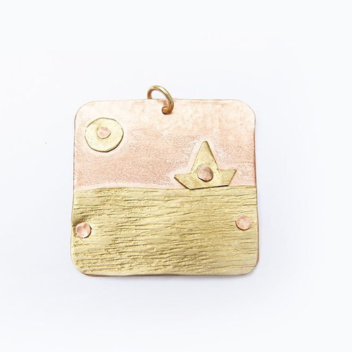 Sea Ship Pendant new, handmade from brass and copper