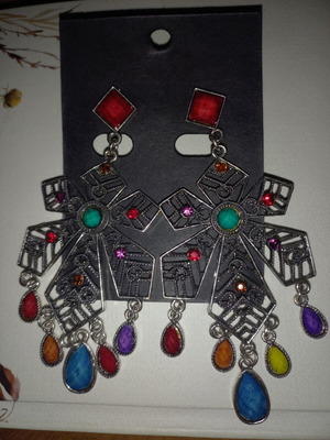 Multicolor earrings with stones and steel, new