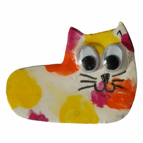 Handmade Cat Brooch new, painted dry clay