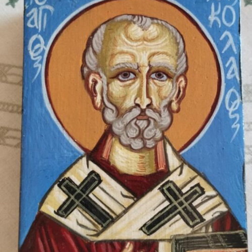 Handmade Byzantine Icon of Saint Nicholas 10x6 cm