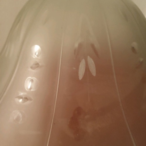 Ceiling light glass used, frosted with carved designs diameter 40