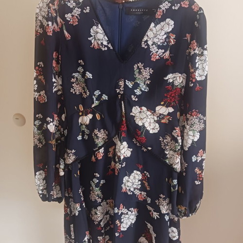 Angel Eye women's dress, dark blue floral, long sleeves