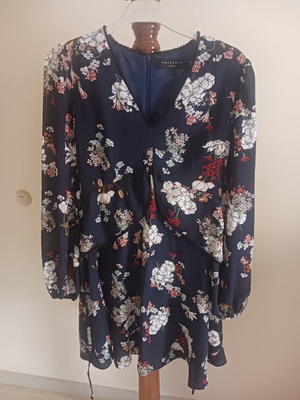 Angel Eye women's dress, dark blue floral, long sleeves