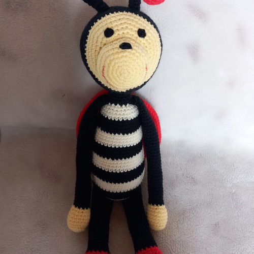 Handmade crocheted ladybug doll 40 cm new, cotton yarn