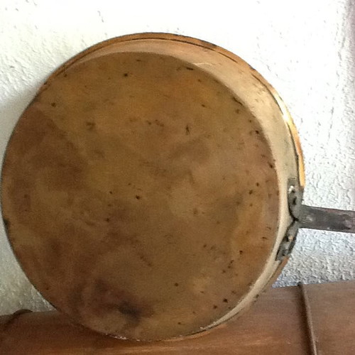 Copper cooking utensils used, large pan and deep platter