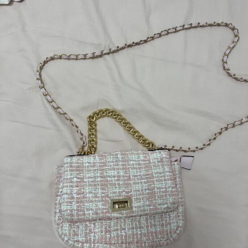 Tweed crossbody bag, white and pink