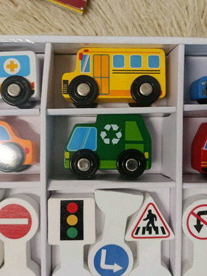 Set of wooden vehicles and road signs new