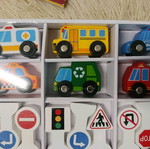 Set of wooden vehicles and road signs new