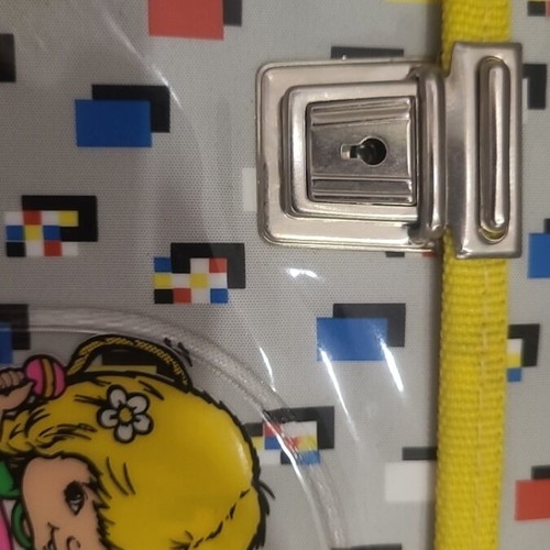 Vintage 1980s school bag with pixel pattern and girl figure