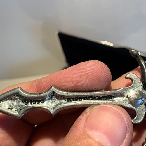 Alchemy Gothic Sword Pendant used, 1993, pewter and crystals