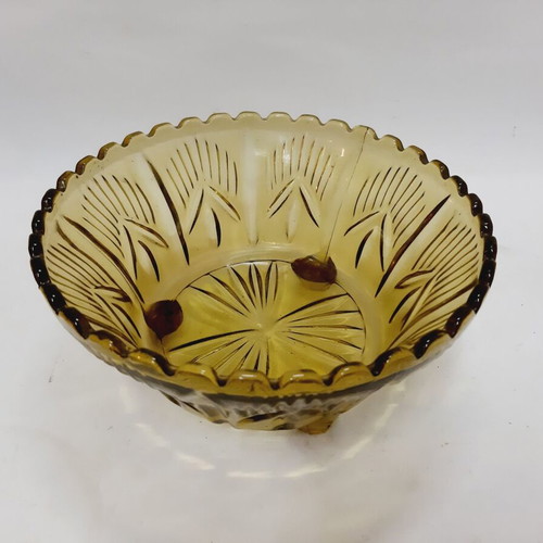 Vintage amber glass bowl from Czechoslovakia like new, 20.5 cm