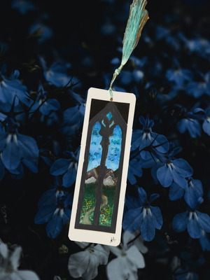 Handmade bookmark painted with acrylics on hard paper new