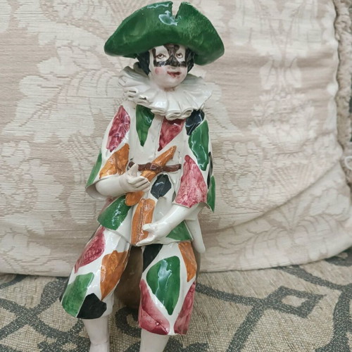 Vintage Italian Harlequin Figures set of 3, handmade porcelain