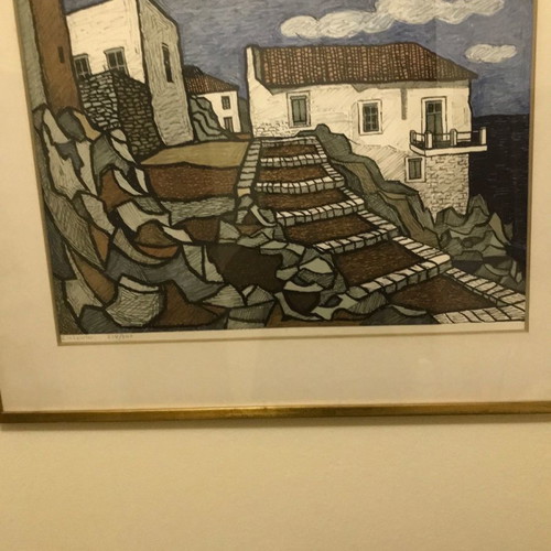 Collectible lithograph by Giorgos Sikeliotis used with frame