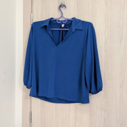 Piazza Italia blouse with 3/4 sleeve, like new, blue