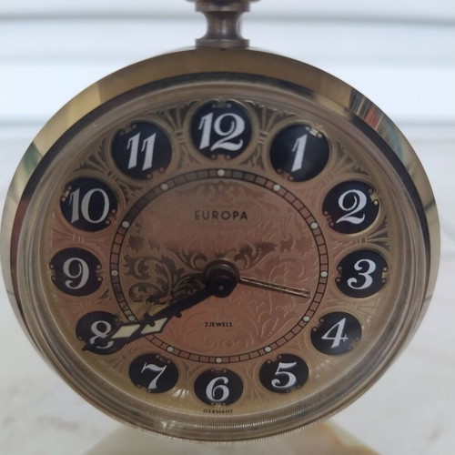 Vintage Europa analog table clock like new, onyx and brass