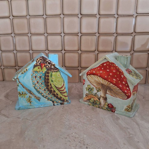 Handmade wooden children's piggy banks set of 2 with decoupage technique new