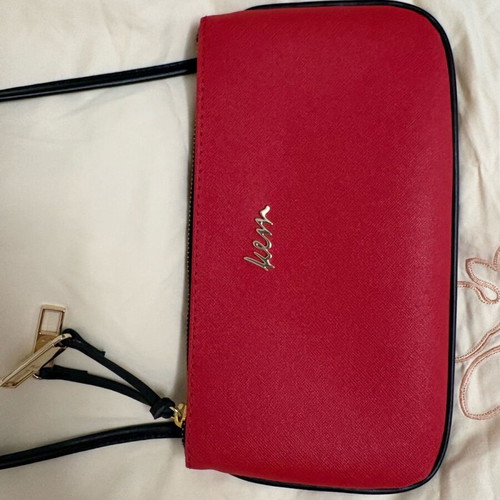 KEM crossbody bag new, red and gold, leather 26x15 cm