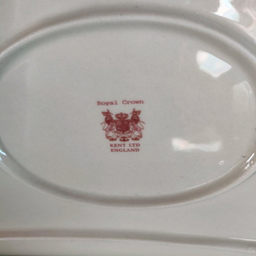 Vintage Royal Crown Kent Ltd Porcelain Serving Tray Pink Transferware 39cm