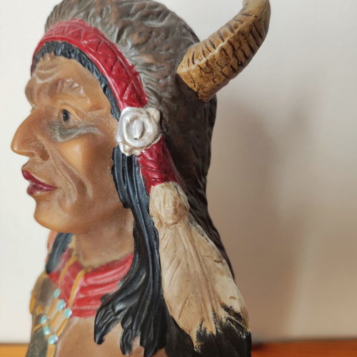 Vintage Native American Warrior Bust with Horned Headdress used