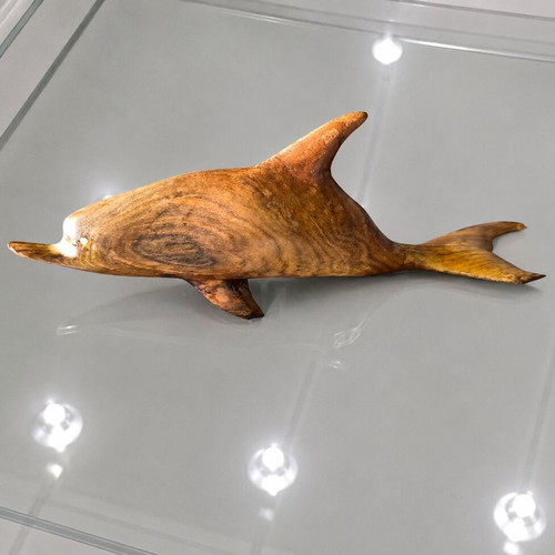 Wooden dolphin sculpture handmade, 23 cm, used