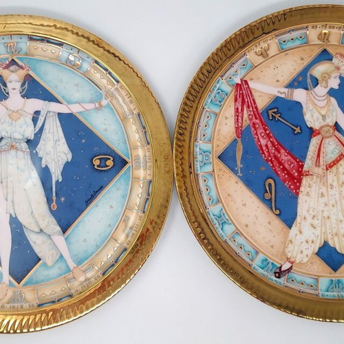 Art Deco ιταλικά πιάτα Ζώδια με 22Ct χρυσό, σαν καινούργια