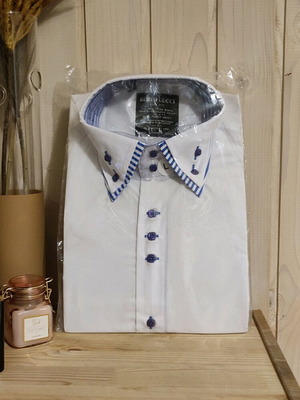Berto Lucci shirt new white with blue stripes, slim fit, size Large