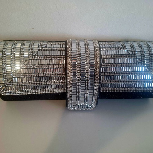 Evening clutch bag, black and silver