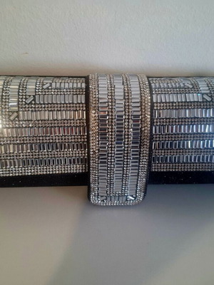 Evening clutch bag, black and silver