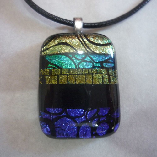 Handmade dichroic glass pendant necklace like new, multicolor